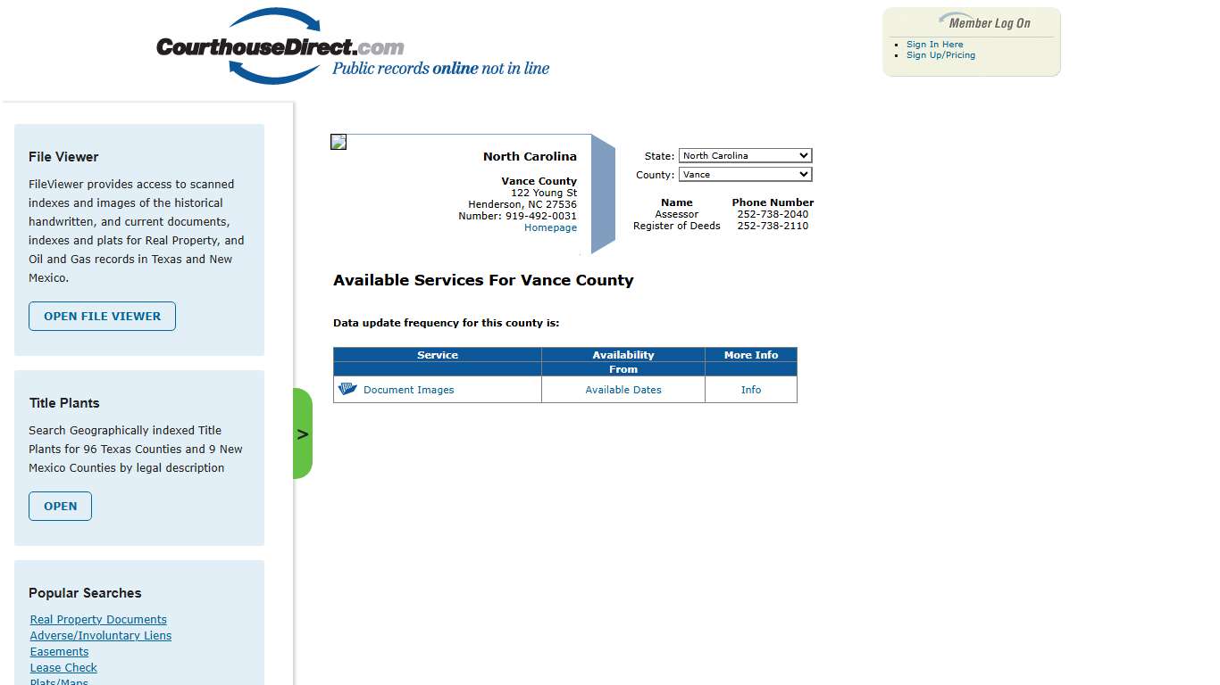 Search Vance County Public Property Records Online | CourthouseDirect.com