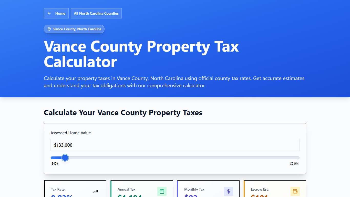 Vance County, NC Property Tax Calculator 2025-2026