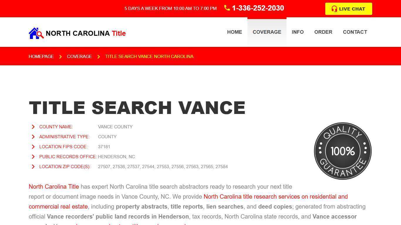 Title Search Vance, NC - Property Records Research & Reports